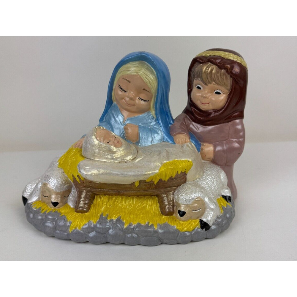 Handpainted nativity scene ceramic Mary Joseph Baby Jesus statue